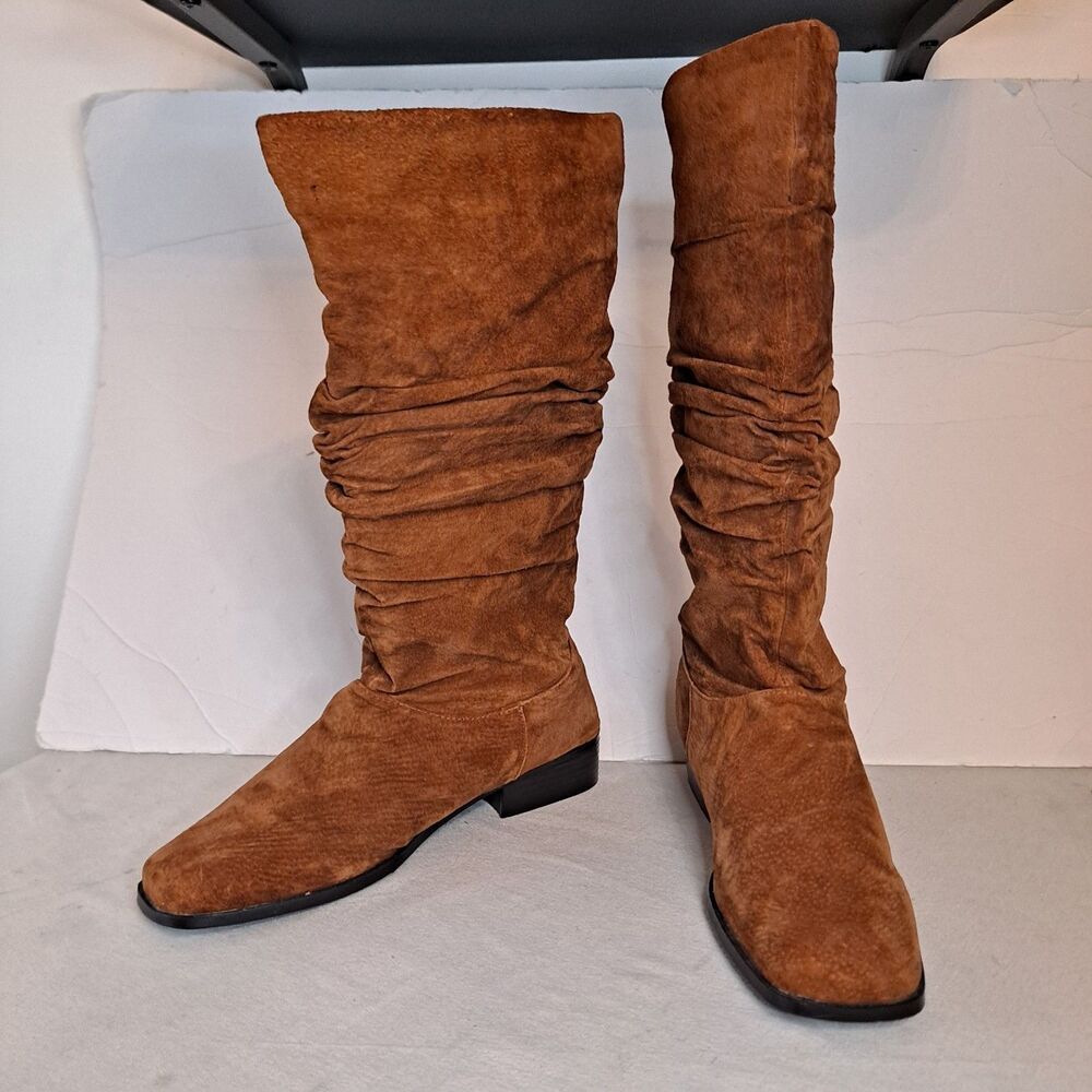 Chadwick's Womans Tall Scrunch Boots Size 11W Suede Cognac Brown Square Toe